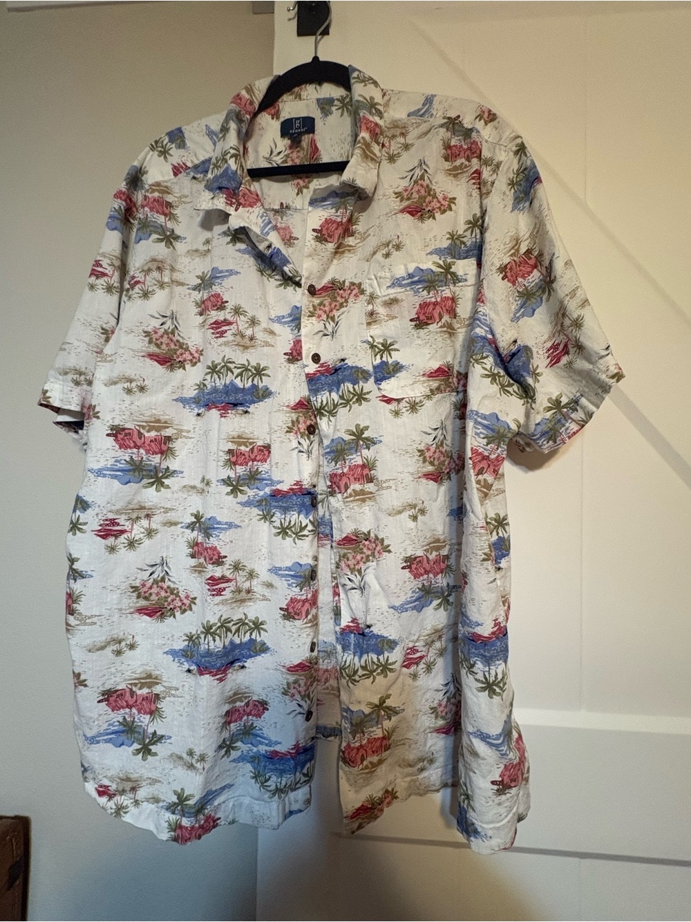 George White Tropical Print Short Sleeve Button-Down Shirt